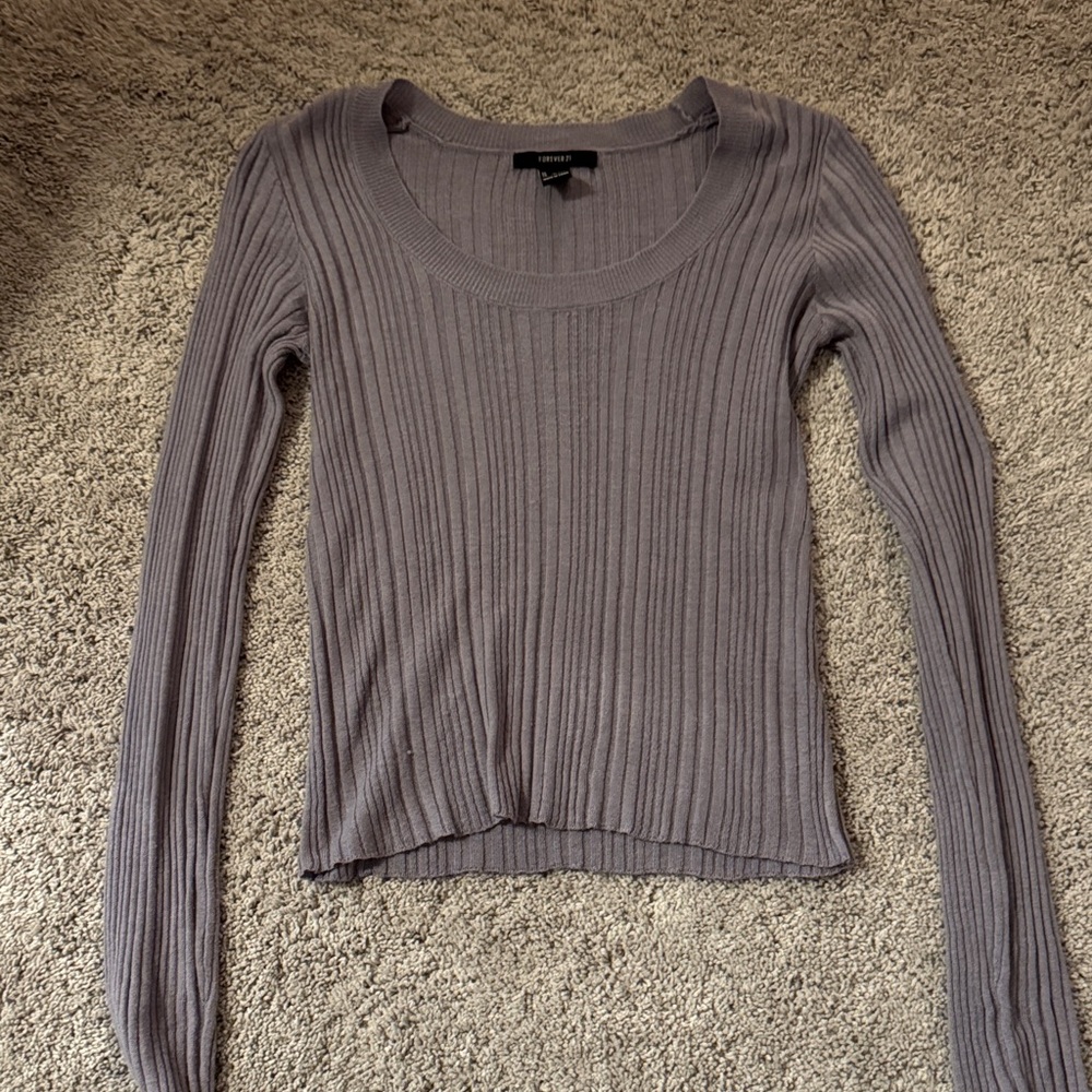 Forever 21 Ribbed Gray Long Sleeve Top